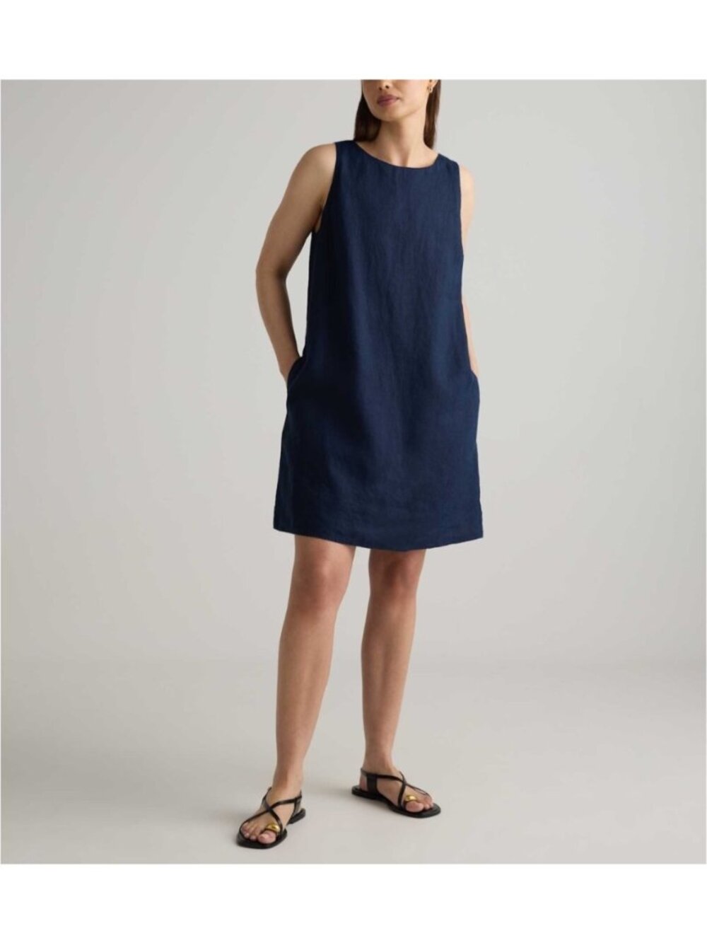Quince Womens Sz S 100% European Linen Sleeveless Tank Mini Dress Deep Navy